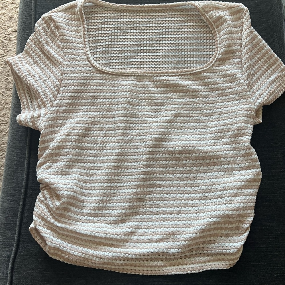 SHEIN Cream and White Striped Blouse
